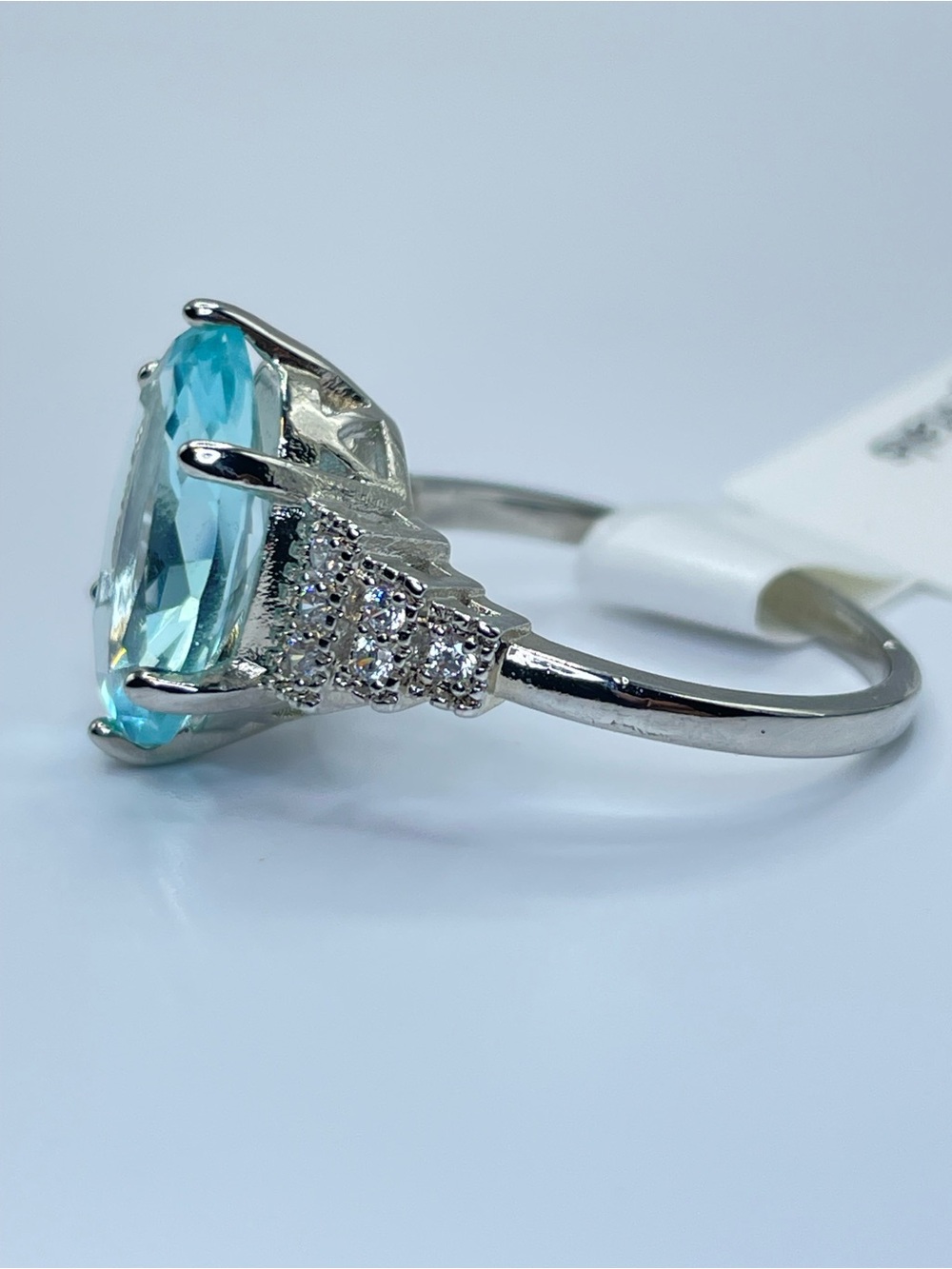 Swarovski Crystal Elements Aquamarine Blue Crystal Cocktail Art Deco Ring Sz 8 - Picture 5 of 6